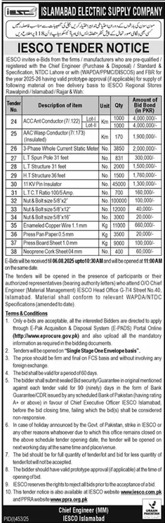 IESCO Islamabad Tender Notice